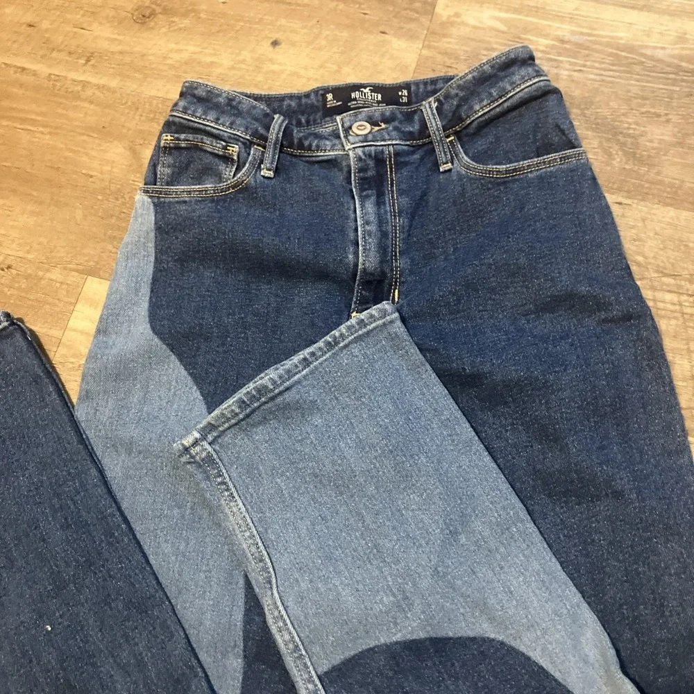 Hollister Dad Jeans 3 R 26x31 Blue Ultra High Rise Wavy Two Tone Wide Leg
